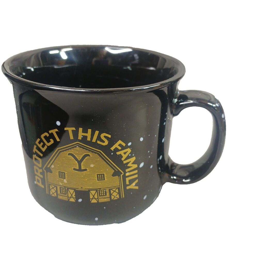 zak! Yellowstone Dutton Ranch “Protect This Family” Black Speckled Ceramic Mug